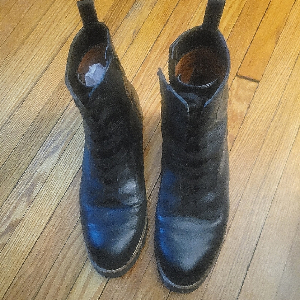 Vionic. Lani Black Combat Moto Boots with Genuine Leather